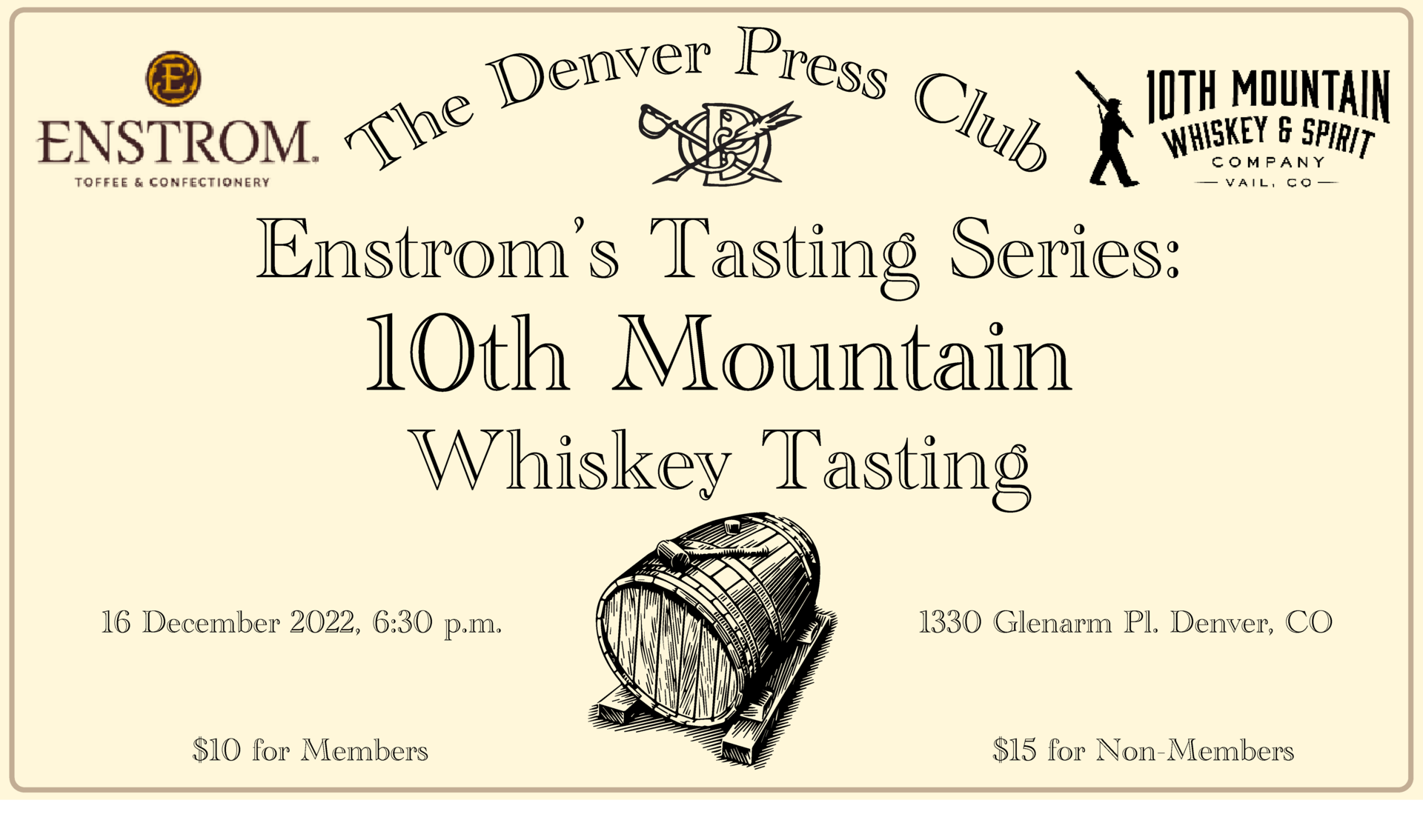  Enstrom Tasting Series: 10th Mountain Whiskey at the Denver Press Club