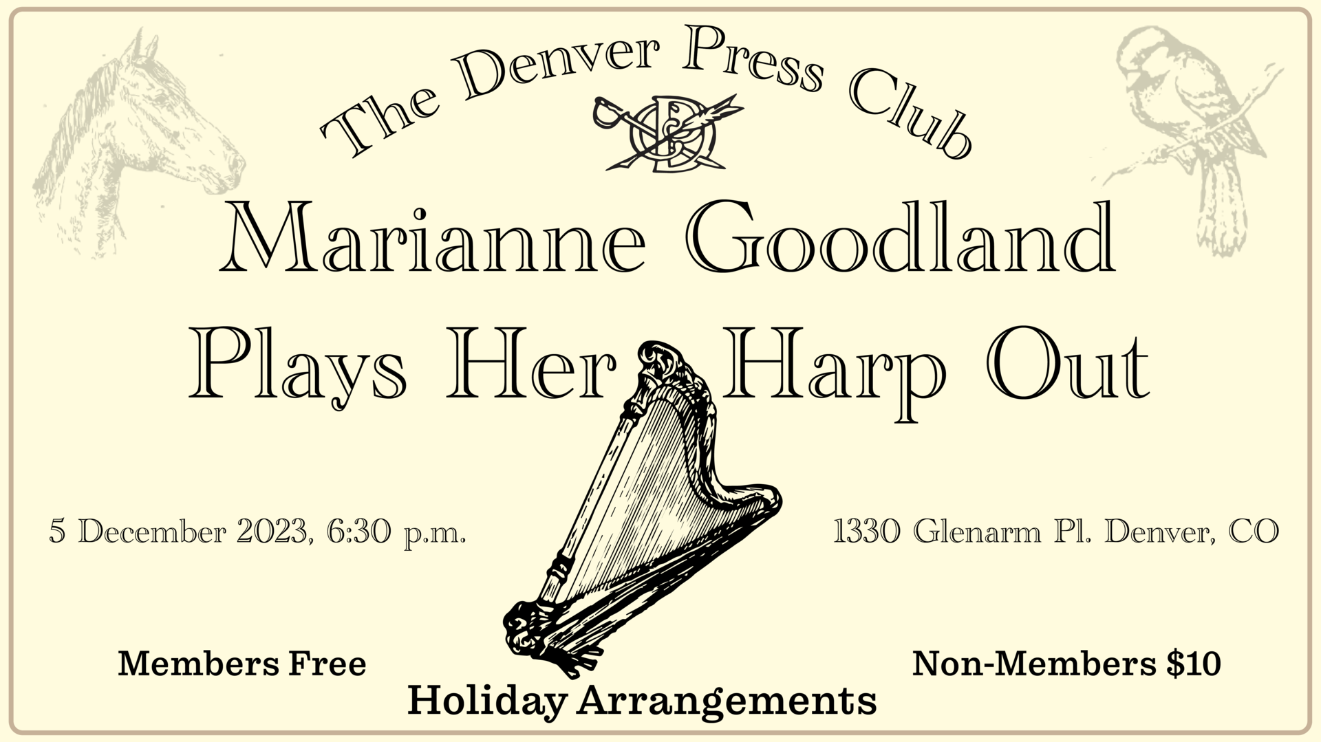  The Denver Press Club presents: Marianne Goodland Plays Her Harp Out